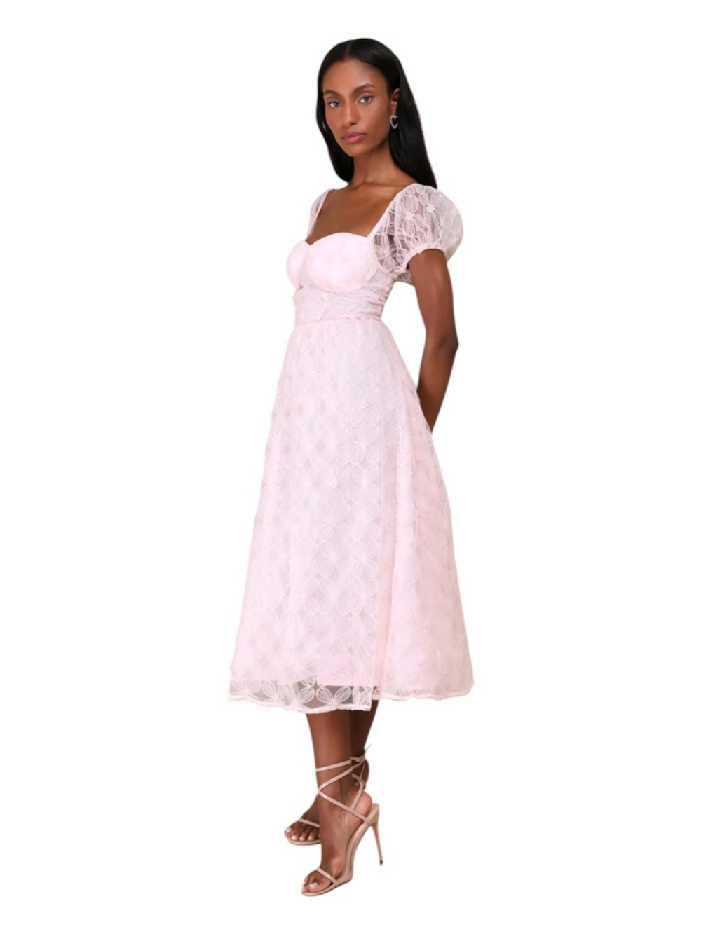 Lulu’s NWT Pink Floral Appliqué Bustier Flare Midi Dress Size XL